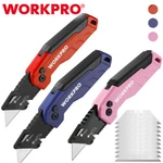 Workpro Folding Utility Knife Quick Change Box Cutter W/13PC Blade Red/blue/pink. Fixed Price $15.99.
