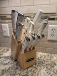 13PC Knife Set W/ Steel Blades, Lightweight Stainless White Cutlery Block. Fixed Price $58.24.