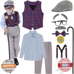 Zeroshop Old Man Costume Kids, 100TH Day School, Grandpa Hat Shirt Glasses Cane. Fixed Price $56.54.