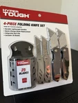 Hyper Tough 4-PIECE Folding Utility Knife Set With 25 Blades. Fixed Price $14.00.