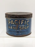 Pacific Hand Soap Advertising Tin 20/30'S Embossed Lid Prop Display Piece Empty. Fixed Price $19.00.