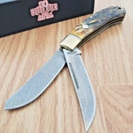 Rough Ryder Upswept Trapper Pocket Knife Damascus Steel Blades Bone Handle 2525. Fixed Price $42.79.