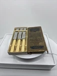 Vtg Set Of 6 Sheffield Faux Bone Dinner Knives Cooperbros Stainless Steel Box. Fixed Price $59.95.