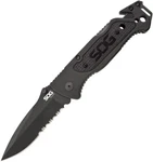Sog Escape Black Handle Partially Serrated Folding Knife FF25CP. Fixed Price $53.84.