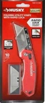 Husky Folding Utility Knife, Red, Rapid Lock & Textured Grip W/ Ten Xtra Blades. Fixed Price $14.70.