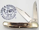 Solingen Made Bertram Hen & Rooster Two-blade Copperhead Knife Stag Handles Mint. Fixed Price $140.00.