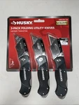 Brand New Husky 3 Pack Folding Utility Knife With Locking Back Texture Grip. Fixed Price $13.00.