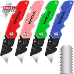 4 Pack Box Cutter Folding Utility Knife, Extra 10 Blades Included, Quick Change. Fixed Price $11.23.