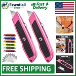Elegant 2 Pack Pink Utility Knives With Retractable SK5 Blades - 5.9 Inches. Fixed Price $13.29.